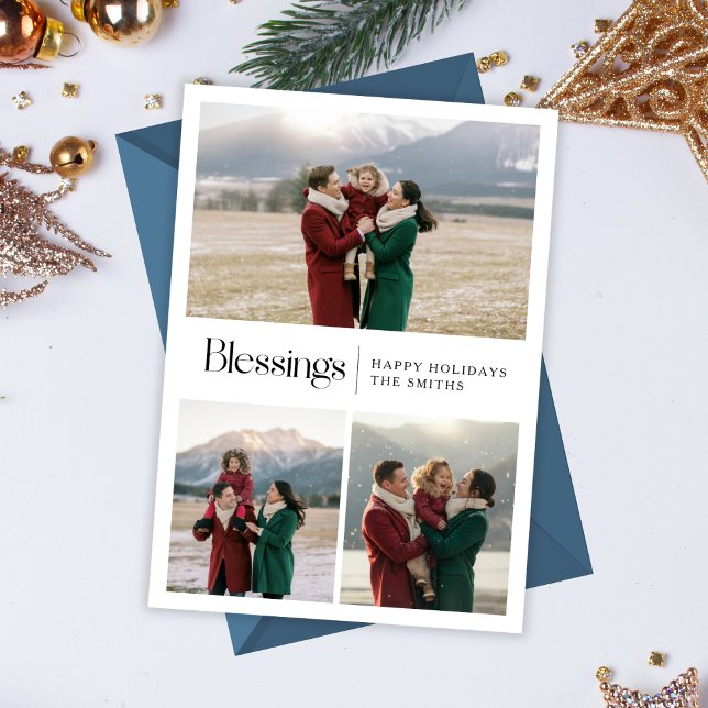 Cartes Pour Fêtes Annuelles Blessures Élégant Script Famille Photo de Noël (Créateur téléchargé)