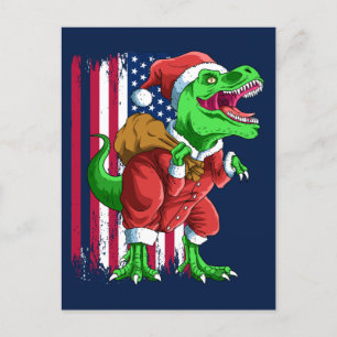Cartes Pour Fêtes Annuelles Bleu amusant Noël Père Noël TRex Tyrannosaurus Noë