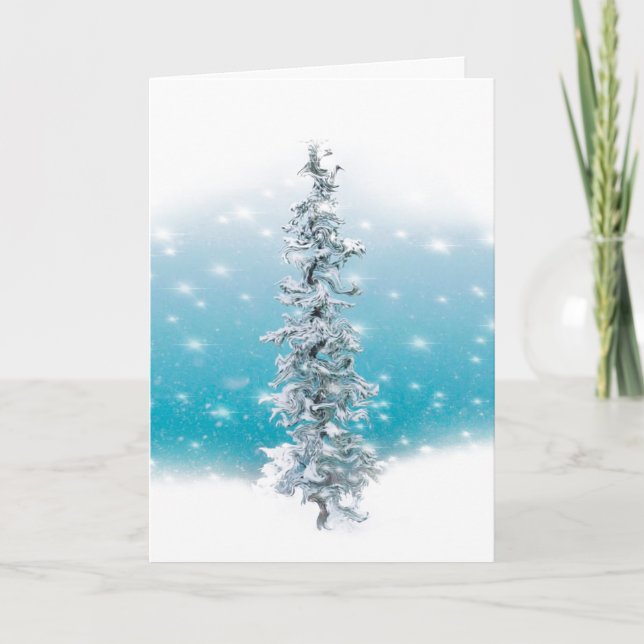 Cartes Pour Fêtes Annuelles bleu arctique gelé argenté brillant à feuillage pe (Devant)