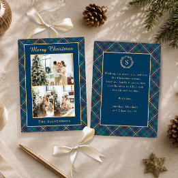 Cartes Pour Fêtes Annuelles Bleu Classique Tartan Plaid Multi Photo Noël
