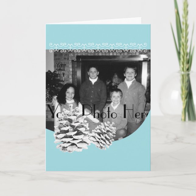 Cartes Pour Fêtes Annuelles Bleu d'hiver et salutation de photo de Pinecones (Devant)