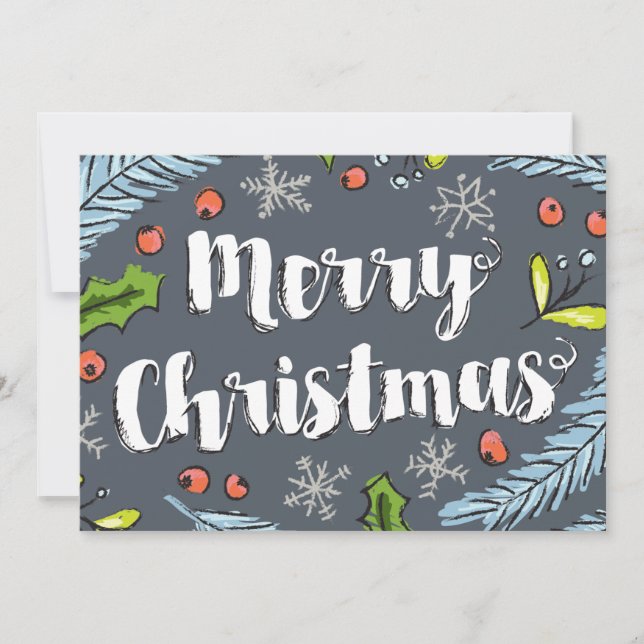 Cartes Pour Fêtes Annuelles Bleu Dusty Joyeux Boughs d'épinette de Noël (Devant)