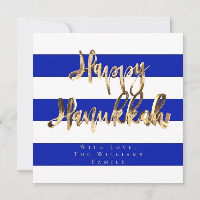 Cartes Pour Fêtes Annuelles Bleu et Blanc Élégant Script Joyeux Hanukkah (Devant)