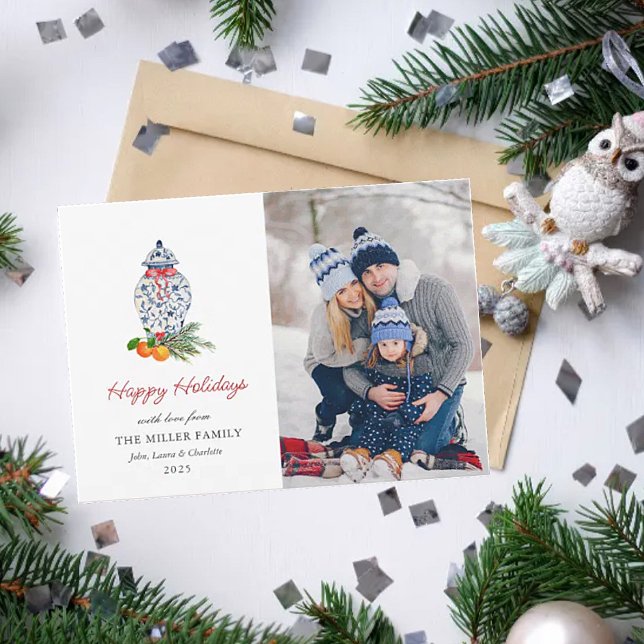 Cartes Pour Fêtes Annuelles Bleu et blanc Ginger jocar avec photo Holiday (Créateur téléchargé)