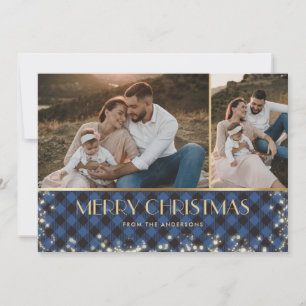 Cartes Pour Fêtes Annuelles Bleu étincelant Buffalo plaqué or photo Noël
