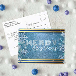 Cartes Pour Fêtes Annuelles Bleu étincelant Frosty hiver Merveilles Noël