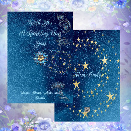 Cartes Pour Fêtes Annuelles Bleu étincelant Parties scintillant du Nouvel An É
