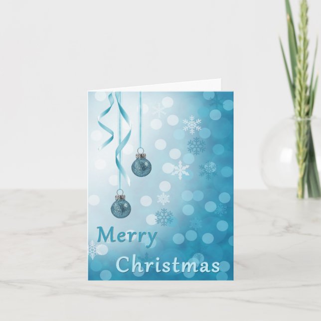 Cartes Pour Fêtes Annuelles Bleu Faux Parties scintillant Ornements de Noël (Devant)