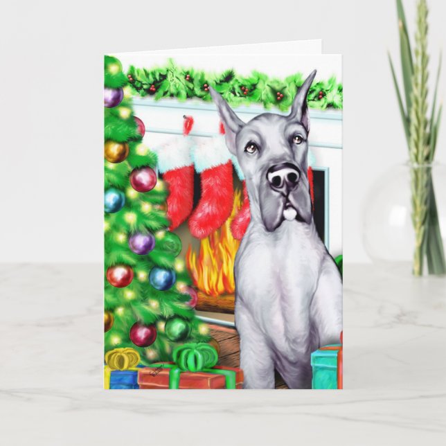 Cartes Pour Fêtes Annuelles Bleu Great Dane Stockings (Devant)