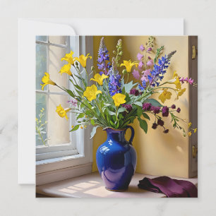 Cartes Pour Fêtes Annuelles Bleu jaune pourpre fleurit Art