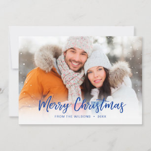 Cartes Pour Fêtes Annuelles Bleu Joyeux Noël Script superposer photo de vacanc