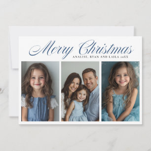 Cartes Pour Fêtes Annuelles Bleu Joyeux Noël Trois photos design