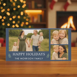 Cartes Pour Fêtes Annuelles Bleu marine festif Joyeux Noël Photo Botanique