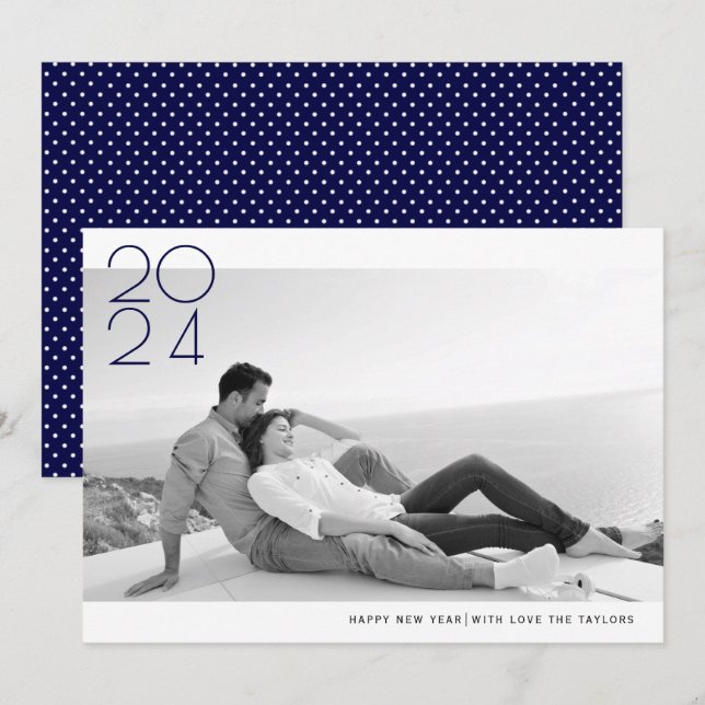 Cartes Pour Fêtes Annuelles bleu marine moderne Bonne année 2021 photo (Devant / Derrière)