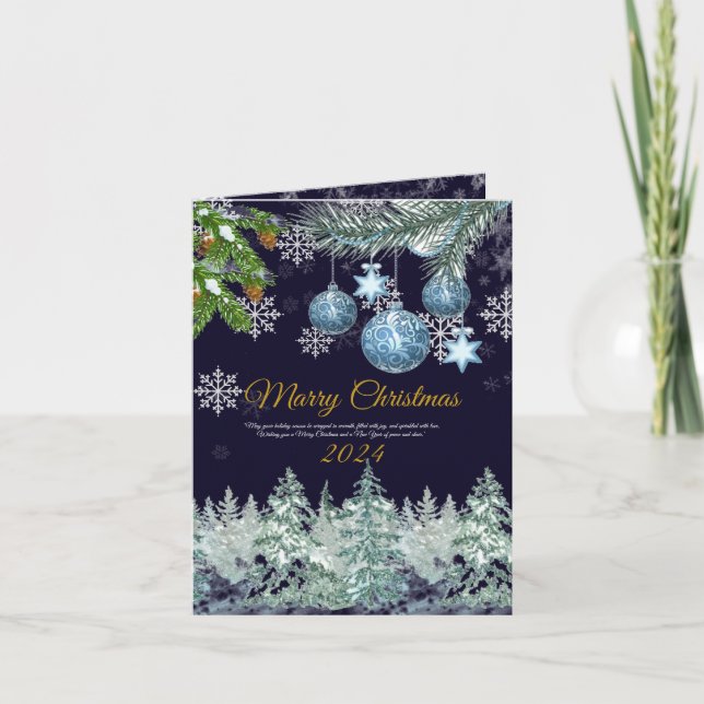 Cartes Pour Fêtes Annuelles Bleu marine rustique traditionnel Joyeux Noël (Devant)