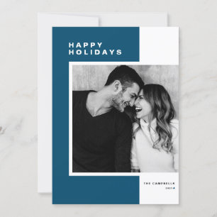 Cartes Pour Fêtes Annuelles Bleu minimaliste couleur bloc Joyeuses vacances ph