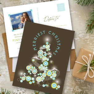 Cartes Pour Fêtes Annuelles Bleu Mod Cercles brillant arbre de Noël Abstrait