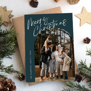 Cartes Pour Fêtes Annuelles Bleu moderne Script Joyeux Arche de Noël 2 Photo
