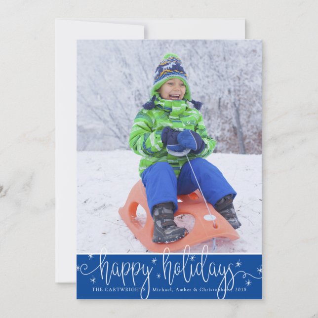 Cartes Pour Fêtes Annuelles Bleu modifiable | JEUX DE VACANCES À Script Blanc (Devant)