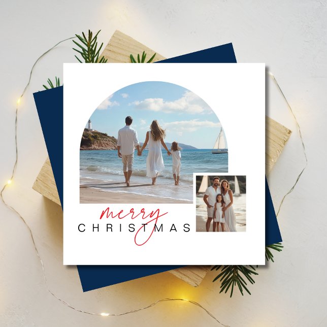 Cartes Pour Fêtes Annuelles Bleu Nautique Noël Maritime Famille Photo (Créateur téléchargé)