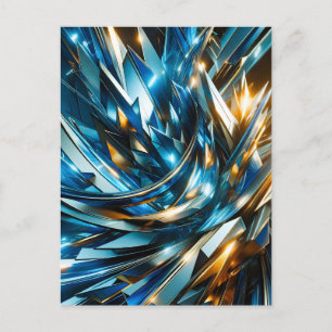 Cartes Pour Fêtes Annuelles Bleu Or Abstrait Futuriste Géométrique Métallique