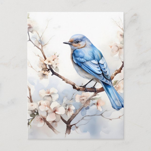 Cartes Pour Fêtes Annuelles Bleu printanier dans l'arbre florissant (Devant)