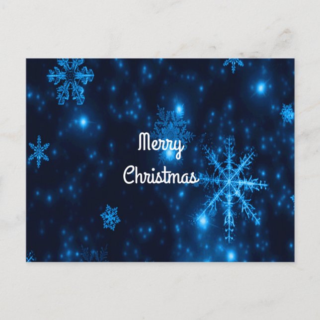 Cartes Pour Fêtes Annuelles Bleu profond et flocons de neige brillants Joyeuse (Devant)