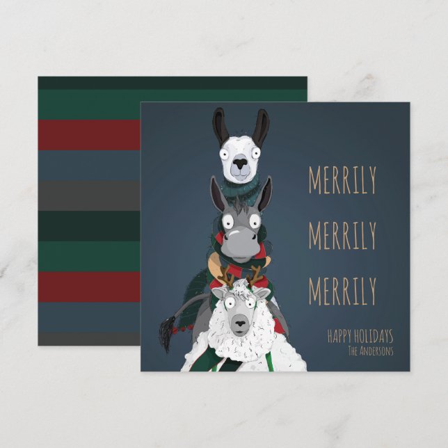 Cartes Pour Fêtes Annuelles Bleu Quirky Cute Drôle "Merrily Merrily Merrily" (Devant / Derrière)