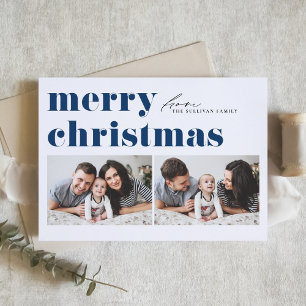 Cartes Pour Fêtes Annuelles Bleu Retro Typographie Joyeux Noël Deux photos