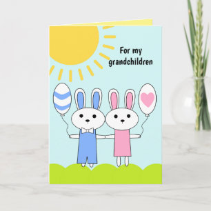 Cartes Pour Fêtes Annuelles Bleu Rose Lapin De Pâques Pour Mes Petits-Enfants 