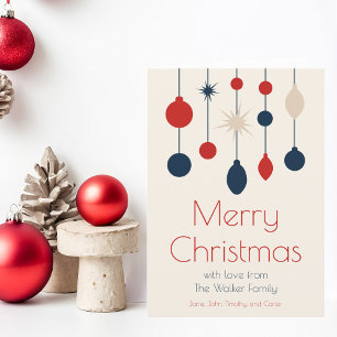 Cartes Pour Fêtes Annuelles Bleu rouge rétro Ornements de Noël Photo à l'intér