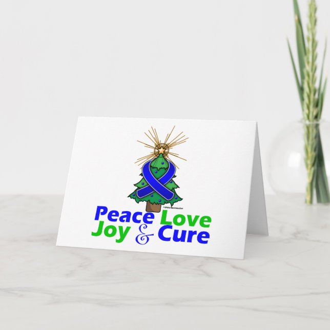 Cartes Pour Fêtes Annuelles Bleu Ruban Noël Paix Amour, Joie & Cure (Devant)