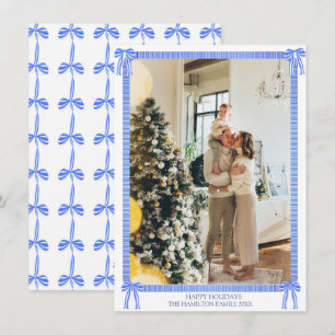 Cartes Pour Fêtes Annuelles Bleu Ruban Photo Grandmillennial Holiday
