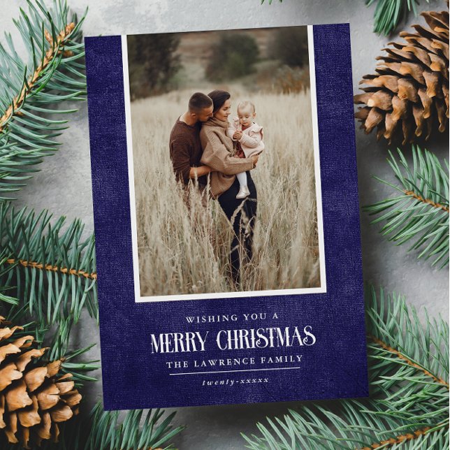 Cartes Pour Fêtes Annuelles Bleu rustique violet hiver Noël photo unique (Créateur téléchargé)