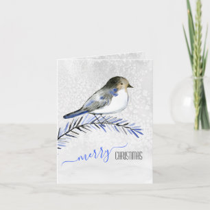 Cartes Pour Fêtes Annuelles Bleu Tail Oiseau Sur Icy Branch Joyeux Noël