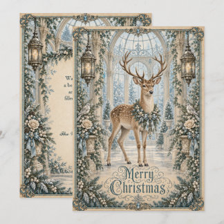 Cartes Pour Fêtes Annuelles Bleu victorien cerf argent Noël vintage Joyeux Noë