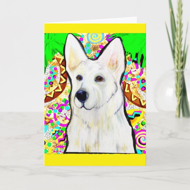 Cartes Pour Fêtes Annuelles Bling berger allemand blanc (Devant)