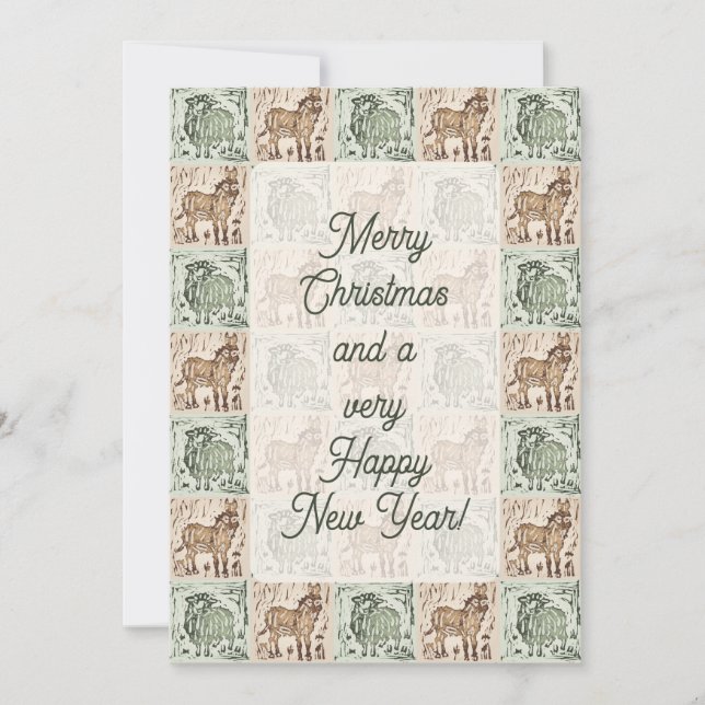 Cartes Pour Fêtes Annuelles Block Print Sheep Donkey Quilt - Custom Christmas. (Devant)