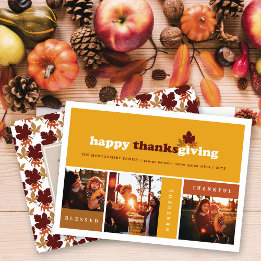 Cartes Pour Fêtes Annuelles Blocs modernes Feuilles d'automne Thanksgiving 3 P