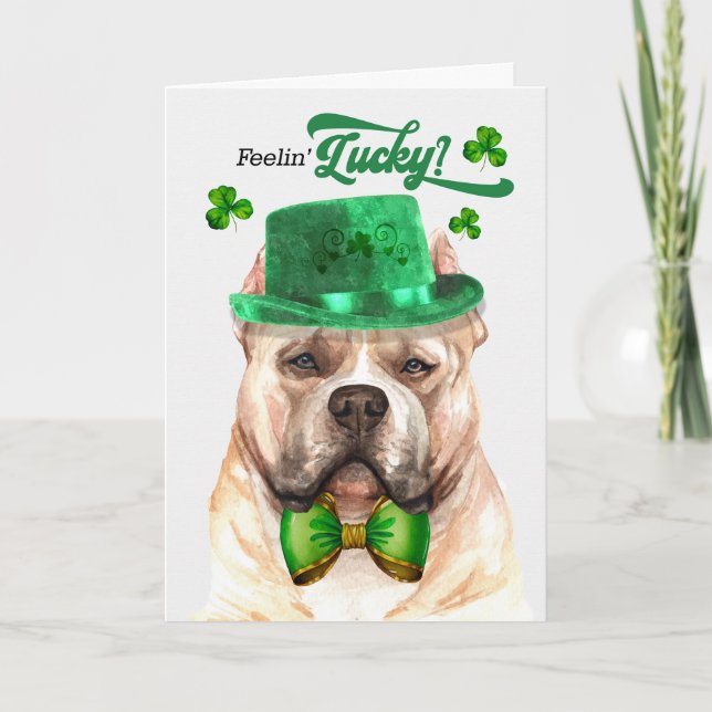 Cartes Pour Fêtes Annuelles Blonde Pitbull Dog Feelin' Lucky St Patrick's Day (Devant)