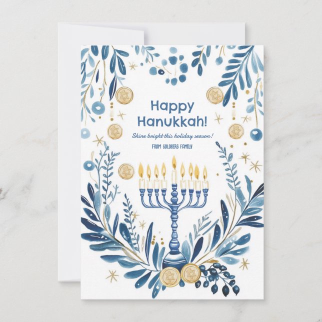 Cartes Pour Fêtes Annuelles Blooms Hanoukka de rayon de texte personnalisé (Devant)