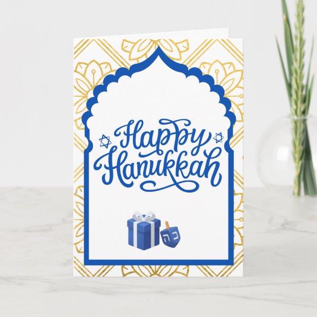 Cartes Pour Fêtes Annuelles Blue and Gold Happy Hanukkah (Devant)