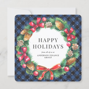 Cartes Pour Fêtes Annuelles Blue Buffalo Plaid Wreath Entreprise