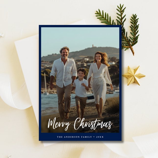 Cartes Pour Fêtes Annuelles Blue Christmas Family Photo Nautique Salutations (Créateur téléchargé)