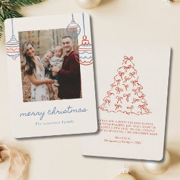 Cartes Pour Fêtes Annuelles Blue Christmas Tree Doodle Coquette Bow Family