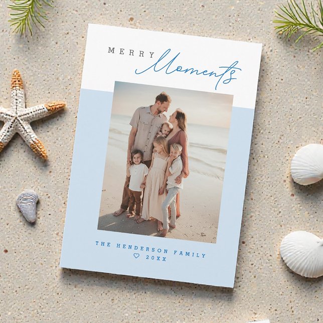 Cartes Pour Fêtes Annuelles Blue Coastal Merry Moments Family Photo Christmas (Merry Moments blue beach family vacation Holiday Christmas cards.)