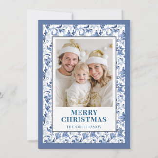 Cartes Pour Fêtes Annuelles Blue Floral Toile Christmas Photo Holiday Card