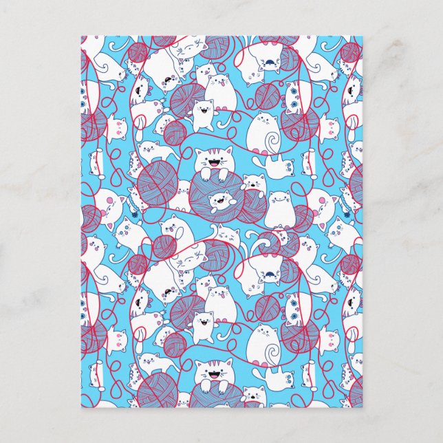 Cartes Pour Fêtes Annuelles Blue Funny mignonne Tricot Kitten Ball (Devant)