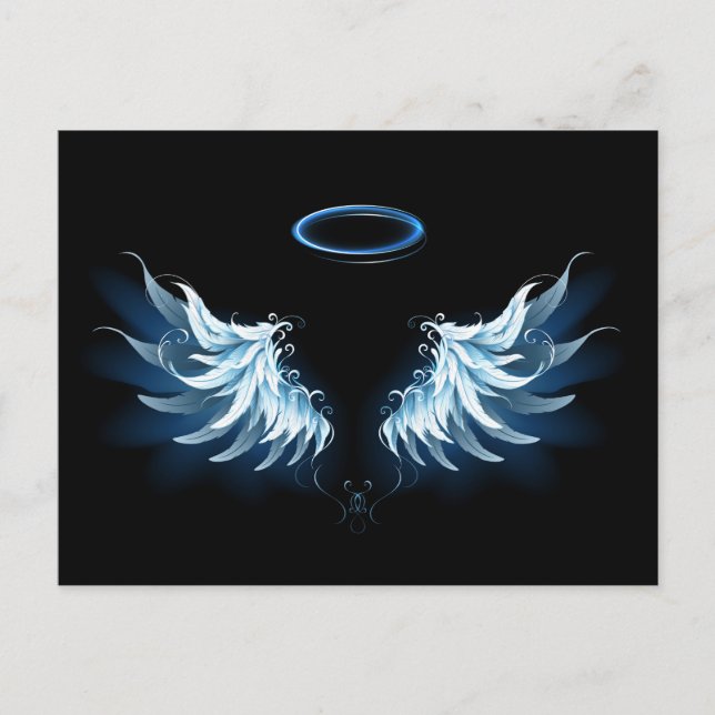 Cartes Pour Fêtes Annuelles Blue Glowing Angel Wings on black background (Devant)