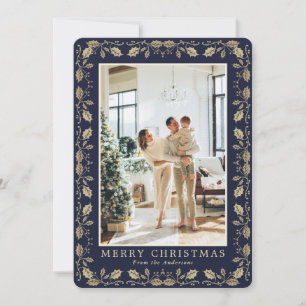 Cartes Pour Fêtes Annuelles Blue Gold Photo Elegant Christmas Card